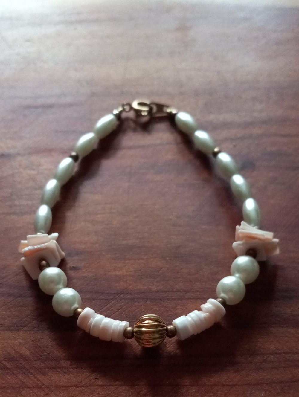 Boho Chic Shell and Pearl Beaded Bracelet Vintage Nautical